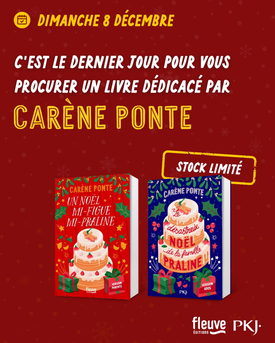DIMANCHE 8 DÉCEMBRE • DERNIÈRE CHANCE 🚨 Vous avez jusqu'à ce soir 23h59 pour acheter l'une des comédies de Noël dédicacée par Carène Ponte 🎄 ➡️ urlr.me/9mQ7FZ 

⚠️ Stock ULTRA limité