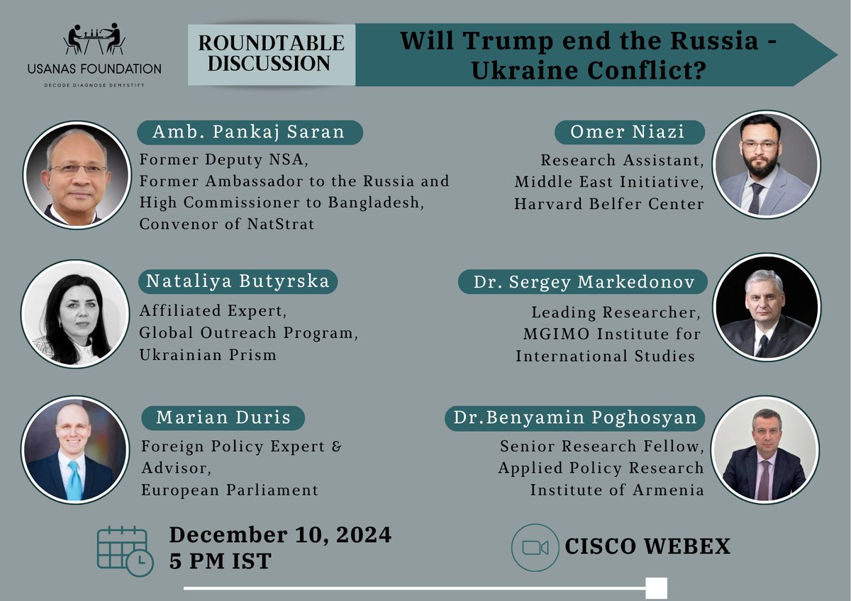 UsanasF's tweet photo. Is #peace achievable in the #RussiaUkraineConflict? Join former ambassador and globalexperts as they explore whether Trump’s policies could shape the path to resolution.

Topic: Will Trump End the Russia-Ukraine War?
Date: December 10, 2024
Time: 5 PM IST

Register here: https://t.co/MLmtPiQDbr

@PankajSaran11 @benyamin_poghos @MarianDuris @abhinavpandya @aniltrigunayat