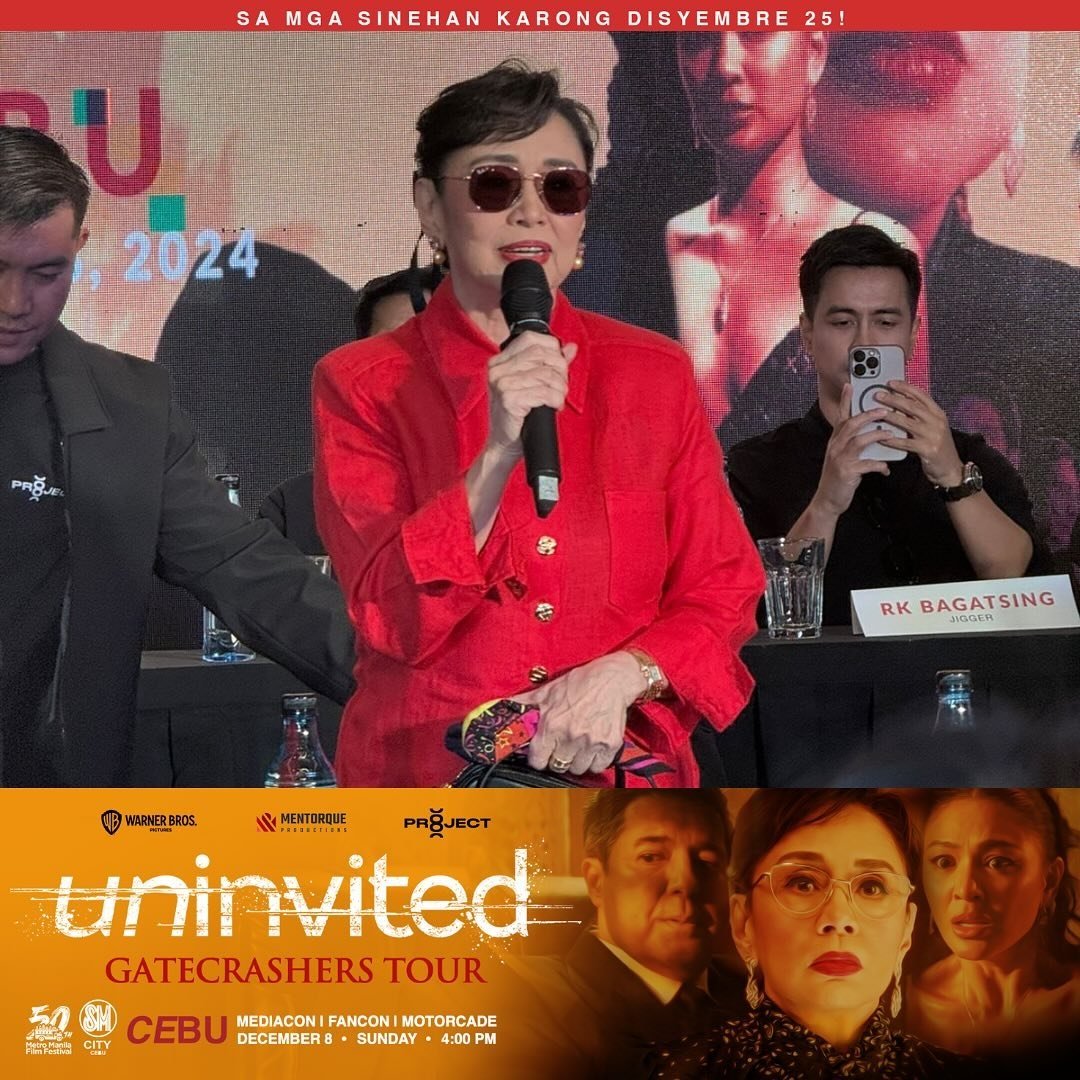 jadinefactor's tweet photo. MR. AGA MUHLACH, MS. NADINE LUSTRE, and Star for All Seasons, MS. VILMA SANTOS, are in the house! 🎉\n\nJoin them for an engaging Q&amp;A with Cebu Media here at Citadines, Cebu City.\n\n#UninvitedGateCrashersTour 
#NadineLustre
@ Mentorque_P https://t.co/GWnMGW8Wkh