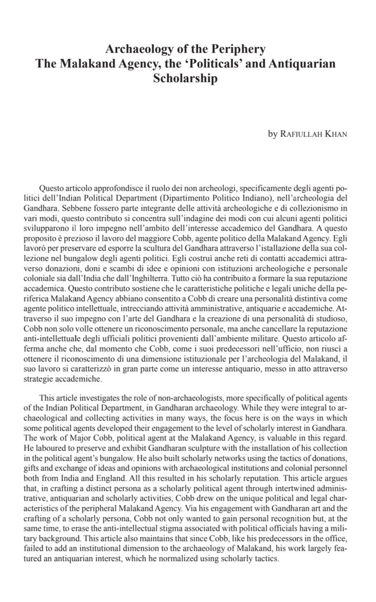 Wast &amp; West (Italy) publishes my article "Archaeology of the Periphery: The Malakand Agency, the 'Politicals' and Antiquarian Scholarship".
The journal has been published since 1958 &amp; provides sufficient space to research on the archaeology &amp; heritage of Swat &amp; other parts of P.