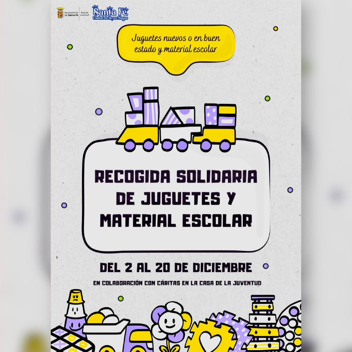 JuventudStaFe's tweet photo. Hasta el día 20 está abierta la Campaña de recogida de juguetes y material escolar. 
✂️📐🚂 Juguetes nuevos o en buen estado de uso y material escolar (siempre necesario). 
Esperamos que la respuesta de nuestros vecinxs sea tan buena como en otros años.
💚 Gracias por anticipado. https://t.co/2KdsevvqIr