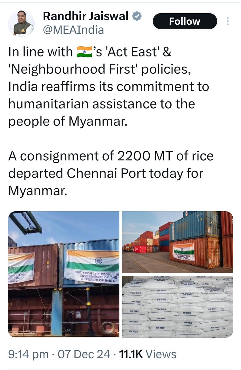 ratankhuman's tweet photo. 📢Interesting fact!
The @narendramodi lead #GoI sends 2,200 MT of rice to #Myanmar as humanitarian aid, but what about #Manipur?

For 19 months, #KukiTerrorists from Myanmar have fueled unrest, taking innocent lives of infants, children & women in Manipur. 

Has history taught us nothing about feeding a neighbor's snake? 

Why is #GoI silent on the terror wreaking havoc in its own land? 

How many more #Meitei  lives need to be lost before #GoI acts decisively?

Charity begins at home—act now to restore peace & protect innocent civilians in Manipur.

For details:
https://t.co/wdpSDdvTsW

#ManipurCrisis 
#ManipurViolence 
#KukiNarcoTerrorists
#KukiBabyKiller

@PMOIndia @HMOIndia @MEAIndia @timesofindia @NBirenSingh @ANI @thewire_in @the_hindu @AbhijitChavda @HinduVoice_in @