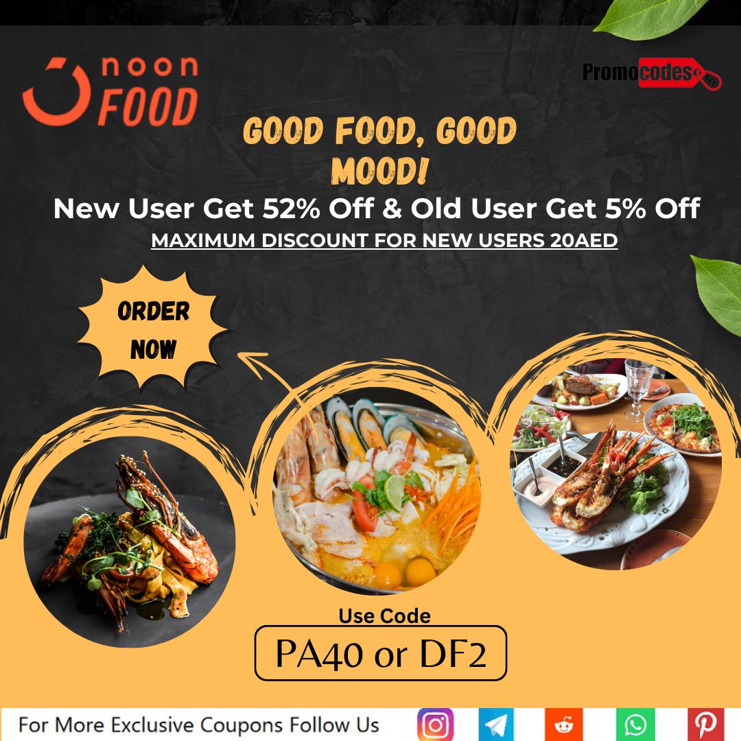 promocodesgcc's tweet image. 🌟Satisfy Your Cravings with Noon Food!🌟
🍴 Get up to 52% OFF on your favorite meals!
✨ New users can enjoy an extra discount of Upto AED20 using coupon codes PA40 or DF2.
#noonfood #discounts #couponcodes #uaeoffers #exclusive #exclusiveoffer #postoftheday #promocodesgcc