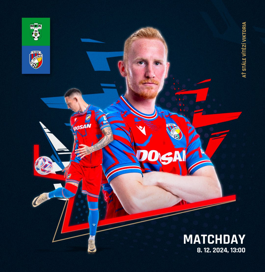 fcviktorkaplzen's tweet photo. AŤ STÁLE VÍTĚZÍ VIKTORIA! ✌🏻

Krátce po poledni vyzveme v předposledním ligovém zápase tohoto kalendářního roku Karvinou ⚪️🟢
Viktorka do toho! ❤️💙

🕐 13:00
🏟️ Městský stadion Karviná 
📺 O2 TV Sport
ℹ️ https://t.co/828wiGIqXU
#karplz https://t.co/EQECffcCjk