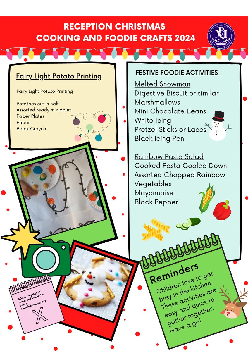 Thank you to all the families who attended Reception’s performances this week and craft activities the children loved having you in school! Here is a sheet of the activities you could do at home on the rainy days leading up to the holidays. <a href="/MonksdownMakes/">MonksdownMakes</a> <a href="/MonksdownSchool/">Monksdown Primary</a>