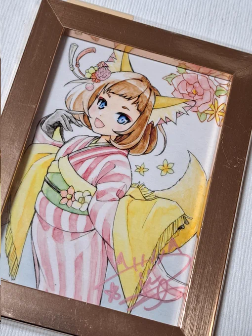 #花のケーキと少女展 くじ景品、複製系から準備進めてますー豆色紙サイズの燗酒くんは原画手元に残して複製で2種類合計3本です。 