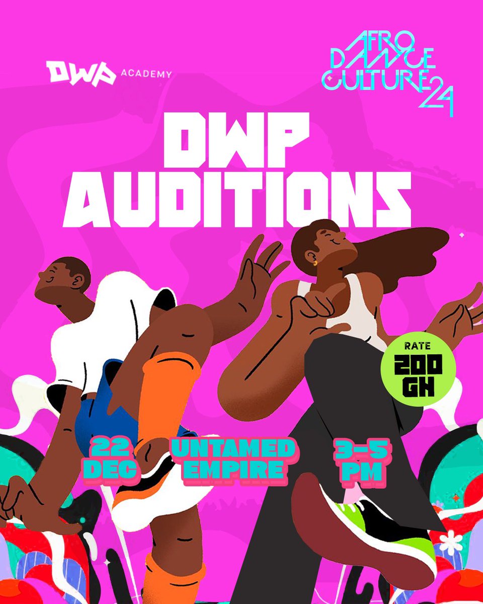 DWP AUDITIONS
A chance to be part of greatness, we are so hyped to see the next big stars from this country.
Tell a friend to tell a friend its time.
On this Day we have both the Auditions and a Dance class .
Auditions start at 3pm and ends at 5pm.
Dance class start at 5pm to 8pm