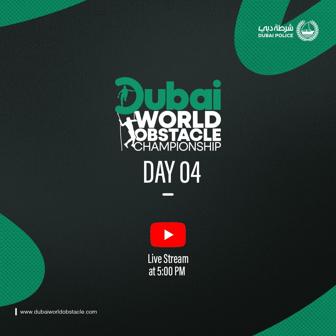 DubaiPoliceHQ's tweet photo. Catch the excitement of the #DubaiWorldObstacleChampionship live! Don’t miss out on the competitions and challenges via the following link:

https://t.co/WszzyytB05

#DubaiWorldObstacleChampionship

@dubaiwo
@dubaisc
@DubaiDET https://t.co/S8URk8dhRb