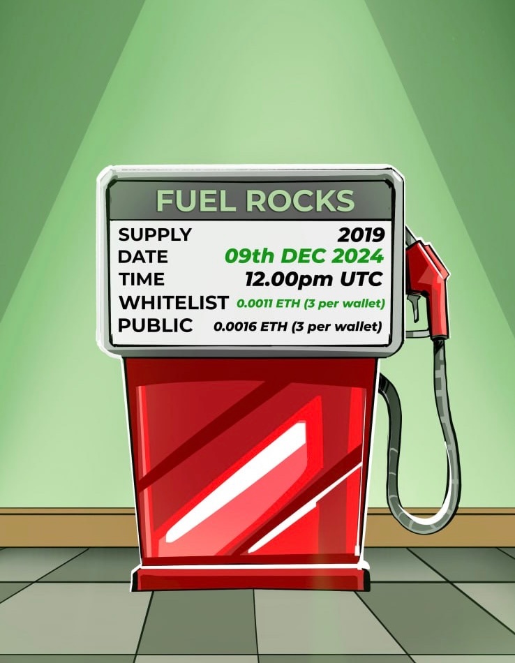 🪨MINT DETAILS🪨 

Date: 9th December 🗓️

Time: 12.00pm UTC (WL) 
2.00pm UTC (Public) ⏰

Price: 0.0011 ETH (WL)
0.0016 ETH (Public)

Get ready! ⛽️