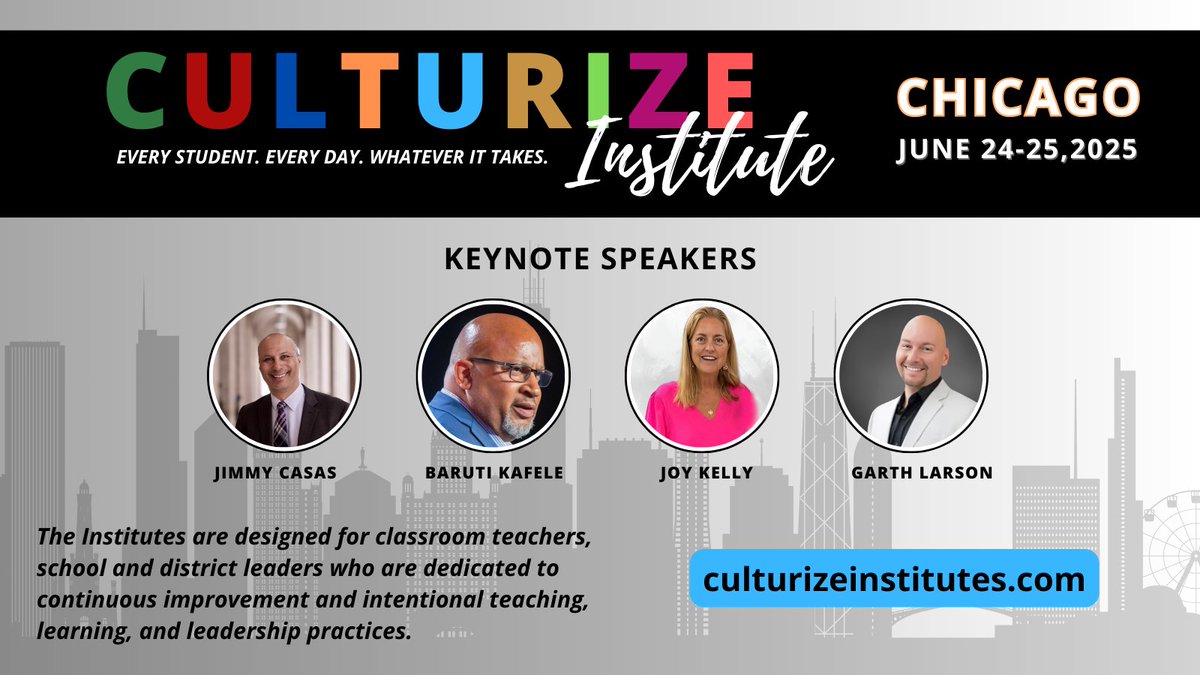 Don't miss out! Our Culturize Institute is returning to Chicago ready to continue the momentum from last year’s event. This year’s event promises to be even more impactful!  Now is the time to plan to bring your team on June 24th and 25th! Register today at