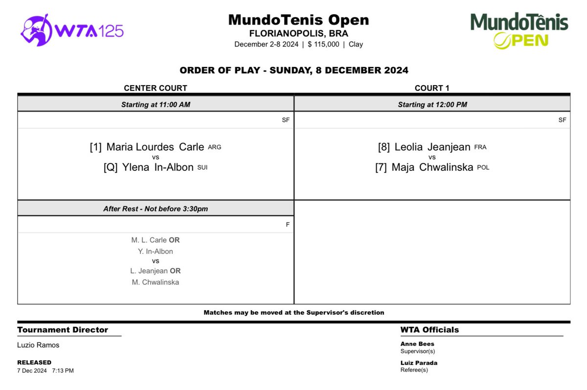 tenis_fm's tweet image. Orden de juego #WTA125 #MundoTenisOpen #08Dec 
⏰ La jornada comienza a las 15:00 hora española