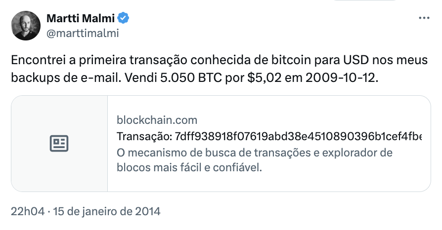 5 mil BTC hoje valem 3 bilhões de reais 💰

15 anos atrás, um jovem finlandês vendeu essas moedas todas por meros 5 dólares 🫠