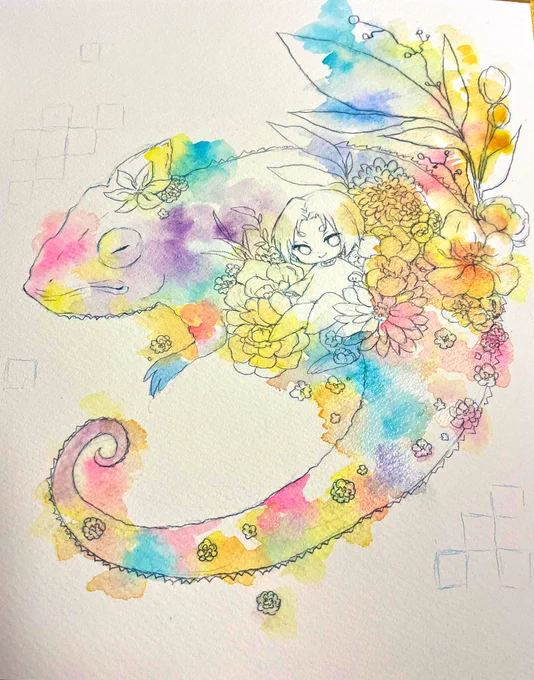 大きい色紙描いてます。下塗りが一番好き 