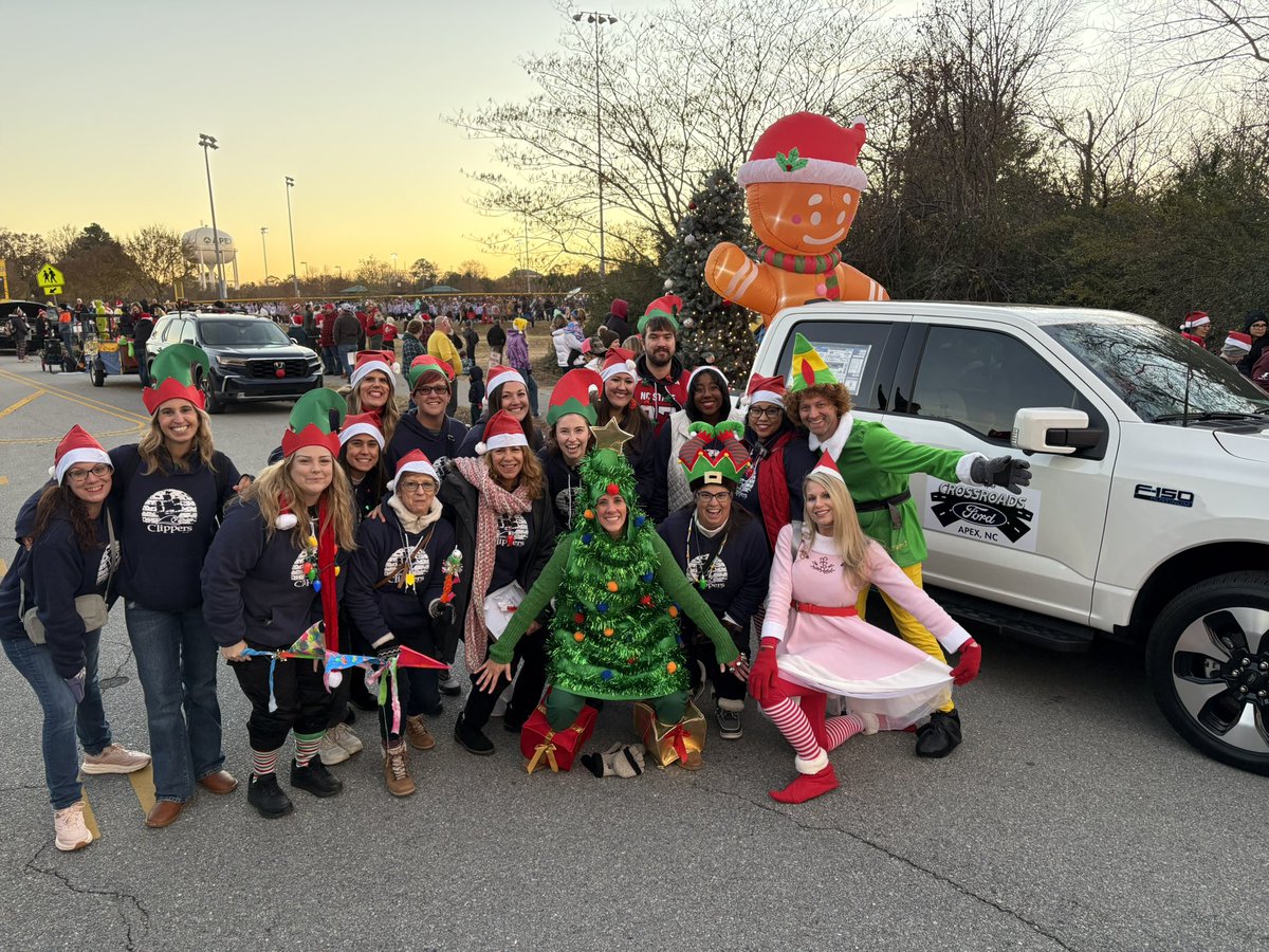 ErinKelleyMay's tweet photo. OCE was in our first Apex Christmas Parade! We had the BEST time! Thank you to the amazing staff, students, and volunteers!  It was the best! ❤️🎄🎉 @OliveChapelElem https://t.co/FEBq79ejPg