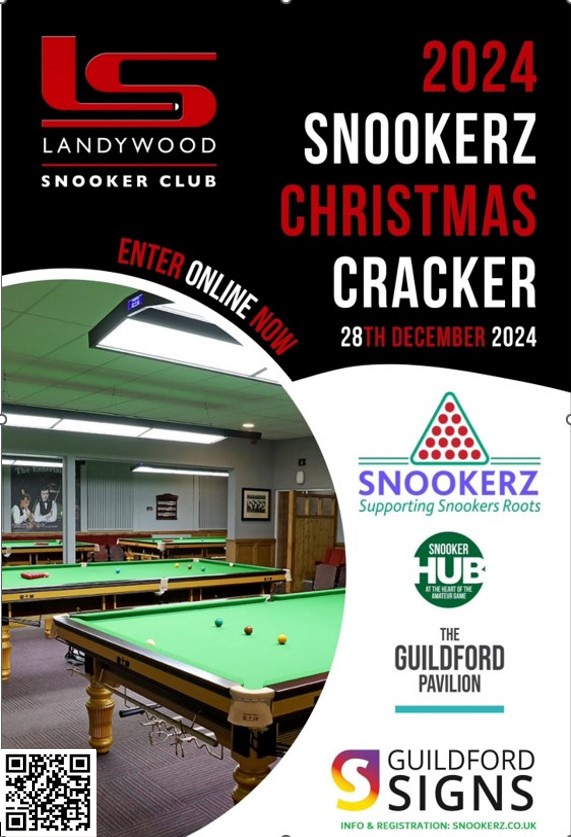Snookerz Christmas Tournaments - Update
 
Snookerz Woking Xmas KnockOut - 21/12 - £25 (+£1 card payments) - 32 Player cap - £375 Winner plus other prizes. A few places left - Reg: snookerz.co.uk/wokingxmas2024  

 Snookerz Xmas Cracker, Landywood - 28/12 - £30 - (+£1 card payments) ,