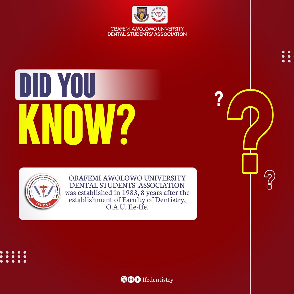 ifudsaoau's tweet photo. Let's take you a little back into our #History as an association,
DID YOU KNOW?
If I asked you, you'd probably not give me a correct answer, would you?
Find out here👍
#DYK #سجن_صيدنايا #StarAcademy #VancouverTSTheErasTour #Dentistry #ifudsa #ifeden https://t.co/cNVWdfxaci