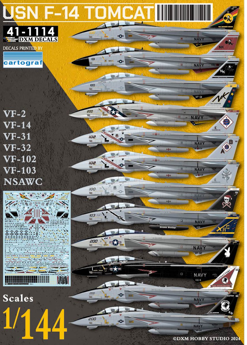 HobbylandOsaka's tweet photo. 今日はDXMデカールが色々と入荷してきました~!
おススメは、「1/48 アメリカ海軍 F-14B トムキャット コンバージョンセット」で、タミヤのF-14D トムキャット用をB型にコンバートする3Dプリントパーツのセットです😎
他にも新作のデカールや従来品も入荷しています😃
https://t.co/yEP66myIKw https://t.co/EQtYg5Wxek