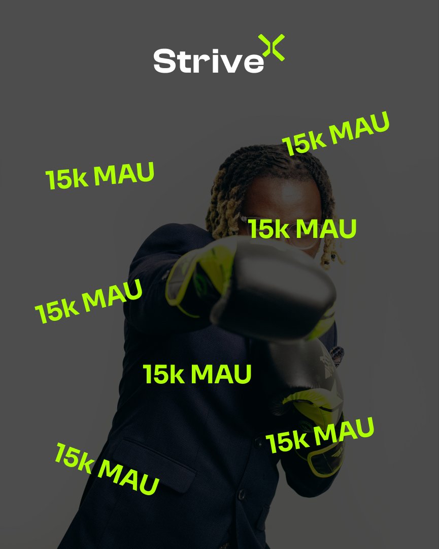 strivex_app's tweet photo. StriveX Milestone: first 15K Monthly Active Users
We’ve officially hit 15,000 MAU and it’s all thanks to you, Strivers 🌍
This is just the beginning, you will see. Let’s keep stepping, squatting and growing.
#StriveX #HealthXCrypto #MoveToEarn #StriversUnite