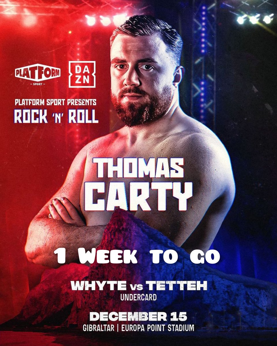 BoxingTicketsNI's tweet photo. 1 Week to go

@thomas_carty takes the #CartyParty on tour to Gibraltar 

Carty (9-0) takes on Mika Mielonen over 8 rounds in a Heavyweight contest

Stablemate @CathalCrowley14 (5-0) also features on the card in a 6 round Super Middleweight contest against Ramiro Blanco

Action will be streamed live on @DAZNBoxing
