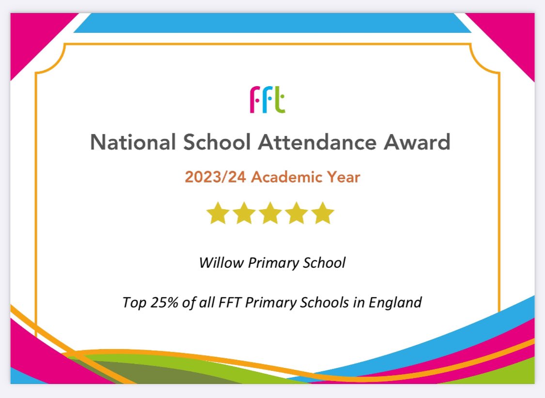 Willow Primary School (@academywillow) on Twitter photo We’re delighted to share the news that we’ve been awarded a National Attendance Award putting us in the top 25% of schools in England last year!! Well to all our staff, pupils and families for their effort, especially Mrs Paterson, who leads attendance 🙌. <a href="/ExceedLP/">Exceed Learning Partnership</a> We’re delighted to share the news that we’ve been awarded a National Attendance Award putting us in the top 25% of schools in England last year!! Well to all our staff, pupils and families for their effort, especially Mrs Paterson, who leads attendance 🙌. <a href="/ExceedLP/">Exceed Learning Partnership</a>