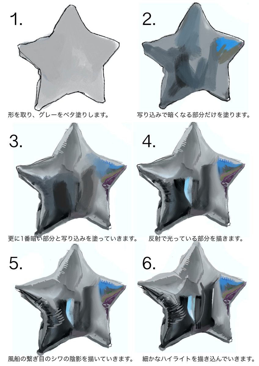0_skyblue's tweet photo. メタリック風船の質感の出し方 https://t.co/9mWjek7VF4