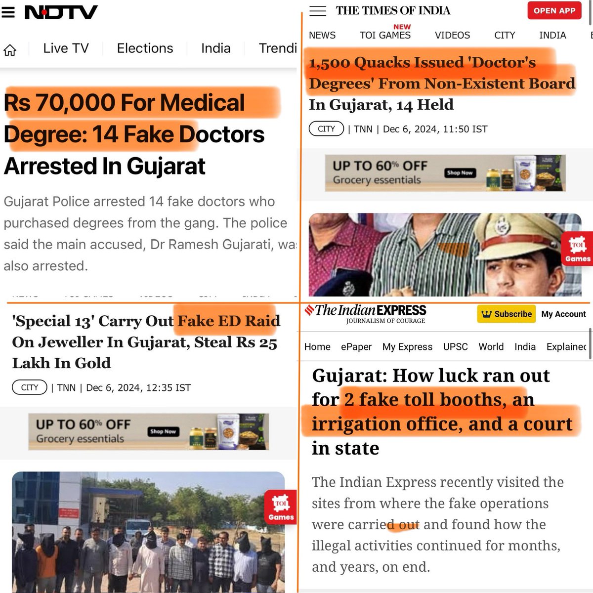 PriyankKharge's tweet photo. The real Deep Fake and Deep State is Gujarat.

The Fake #GujaratModel  has:

Fake Hospital
Fake Toll booths 
Fake Irrigation offices 
Fake Currency (₹ & $)
Fake Custom Offices
Fake Police Officers
Fake NIA
Fake CBI
Fake IB
Fake DC
Fake Schools
Fake Teachers
Fake Court
Fake Judge
Fake PMO Officer
Fake Visas
Fake Police
Fake ED
Fake Encounters 

This Fake #GujaratModel has now evolved at the National level with PM @narendramodi & HM @AmitShah taking reins:

Fake Nationalism
Fake Statistics of Development 
Fake Narratives
Fake Schemes
Fake Policies
Fake Elections 
Fake News
Fake Promises
Fake Slogans of Development