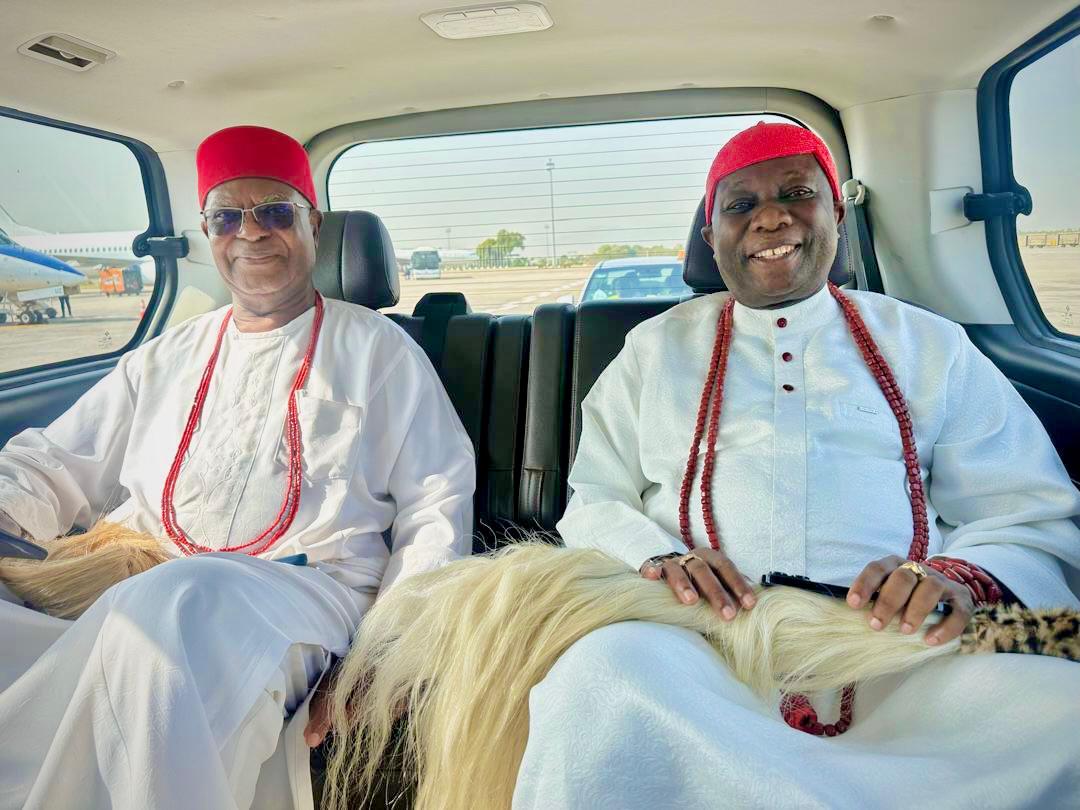 HRM. Asagba Prof Epiphany Azinge, (OON, SAN, FNIALS, KSG) and Igwe Nnaemeka Alfred Achebe, CFR. (Obi of Onitsha), arrived at the Nnamdi Azikiwe International Airport, Abuja...7th December, 2024.