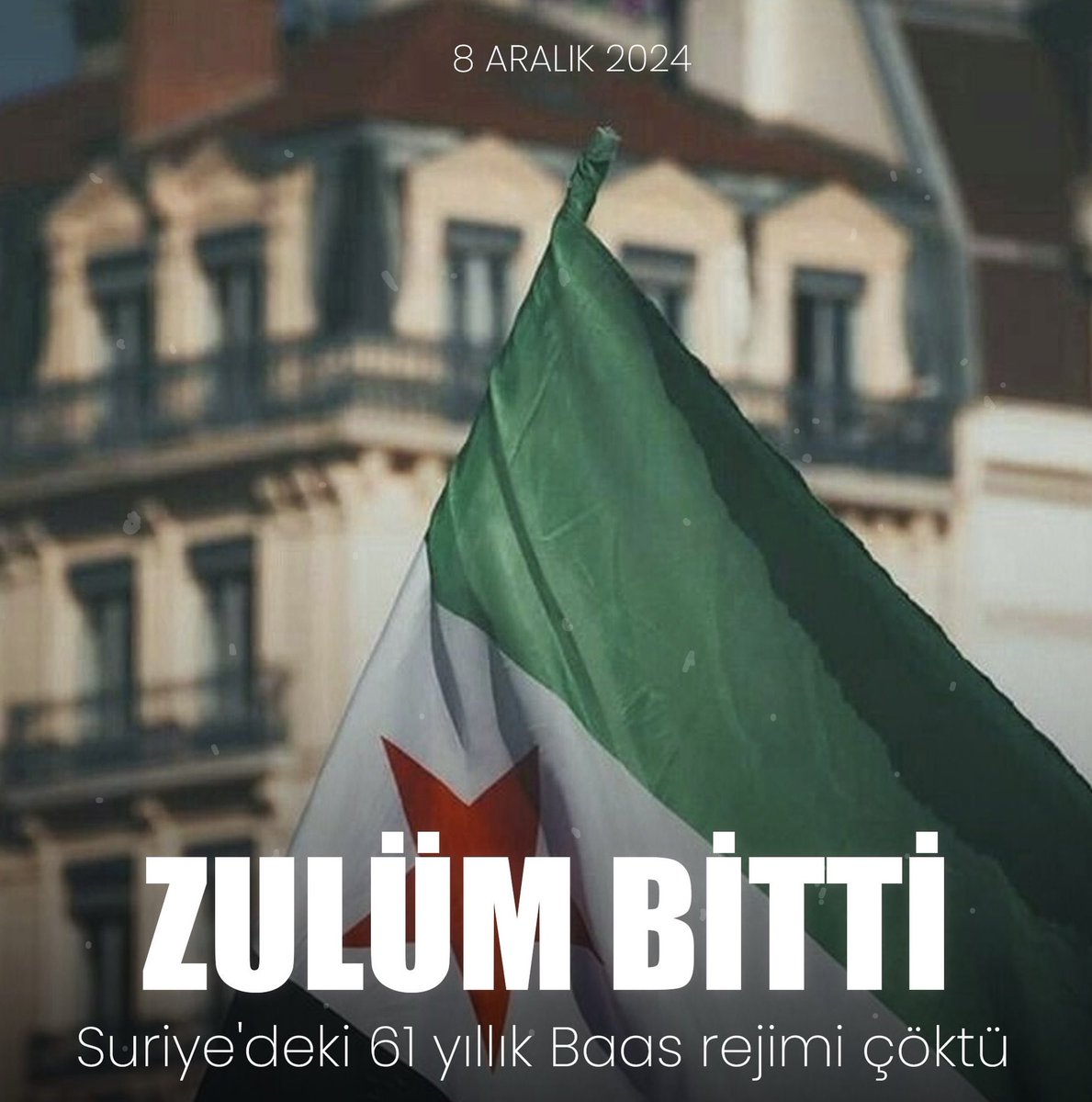 Suriye’de zulüm ve katliam rejiminin sona ermesi büyük bir dönüm noktasıdır. Suriyeli kardeşlerimizi bu önemli zaferlerinden dolayı tebrik ediyorum. Özgür ve bağımsız bir Suriye’nin kurulması yolunda en büyük engel aşılmıştır.