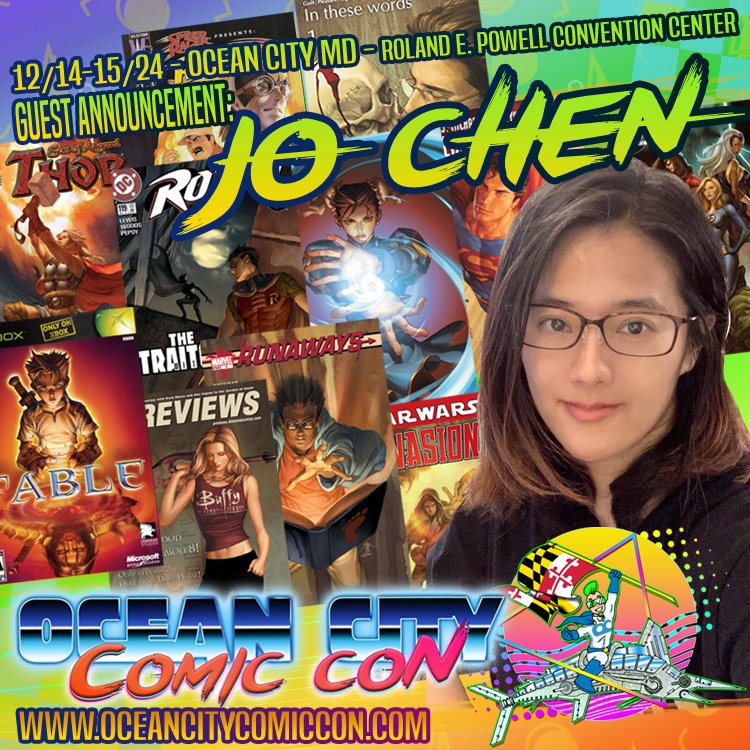 Welcome Jo Chen! An award-winning comic artist, Jo’s work includes covers for Buffy, Marvel’s Runaways, Thor, Street Fighter, Hellboy, Firefly, &amp; more! She’s also the creator of the adult manga In These Words. Tix+: linktr.ee/OceanCityComic…

#artist #comicartist #ocmd #xbox #buffy