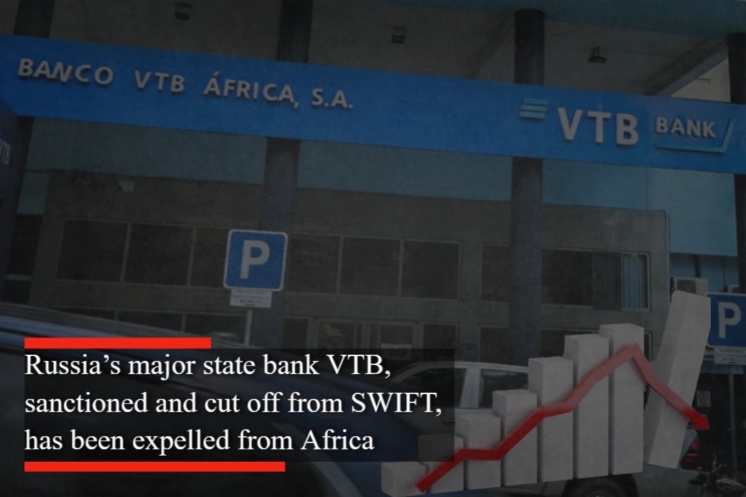 volunteerinform's tweet photo. #Russianbank #VTB, sanctioned and disconnected from #SWIFT, is closing its only African subsidiary, Banco VTB Africa SA in Angola. It faced similar issues in the UK and Germany. The state bank lost control of VTB Capital and VTB Bank (#Europe) and shut down its business in Georgia.
