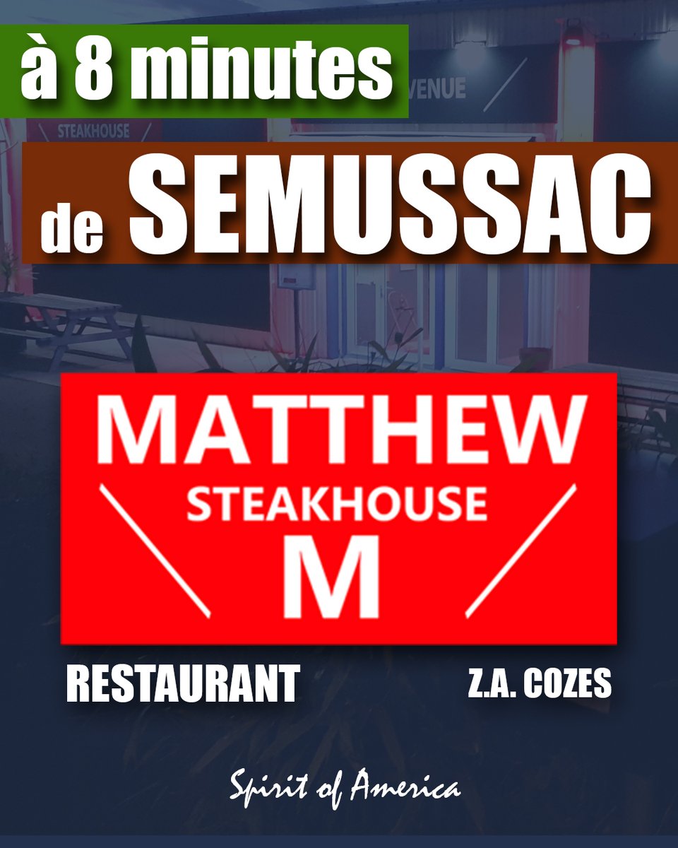 matthewsteakhou's tweet photo. à 8 minutes de Semussac !
à Cozes, Royan Atlantique,
Bienvenue au MATTHEW STEAKHOUSE !
Tous les midis du lundi au samedi !

#restaurant #cozes #royan #matthewsteakhouse  #manger #royanatlantique #entrecote #steak #charentemaritime #restaurants #menu #midi #semussac https://t.co/tAjorja7Fo