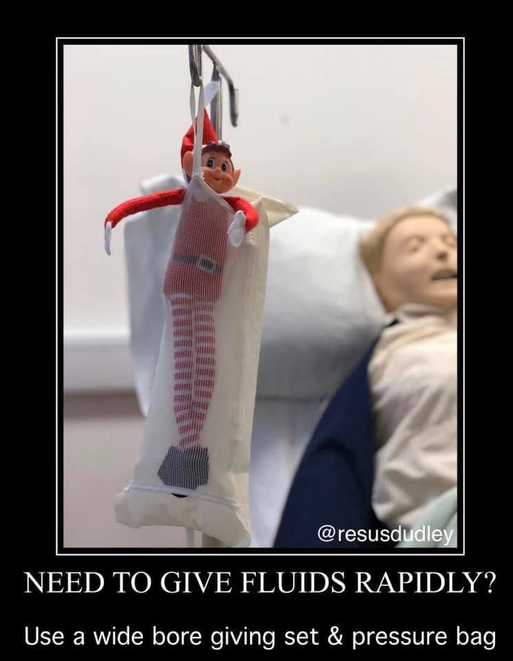 resusdudley's tweet image. Day 8 of our #ResusAdventCalendar reminds us if we need to rapidly infuse fluids, not to set a pump at 999ml/hr but to use a wide bore giving set &amp;amp; pressure bag #DeterioratingPatients #FluidResus