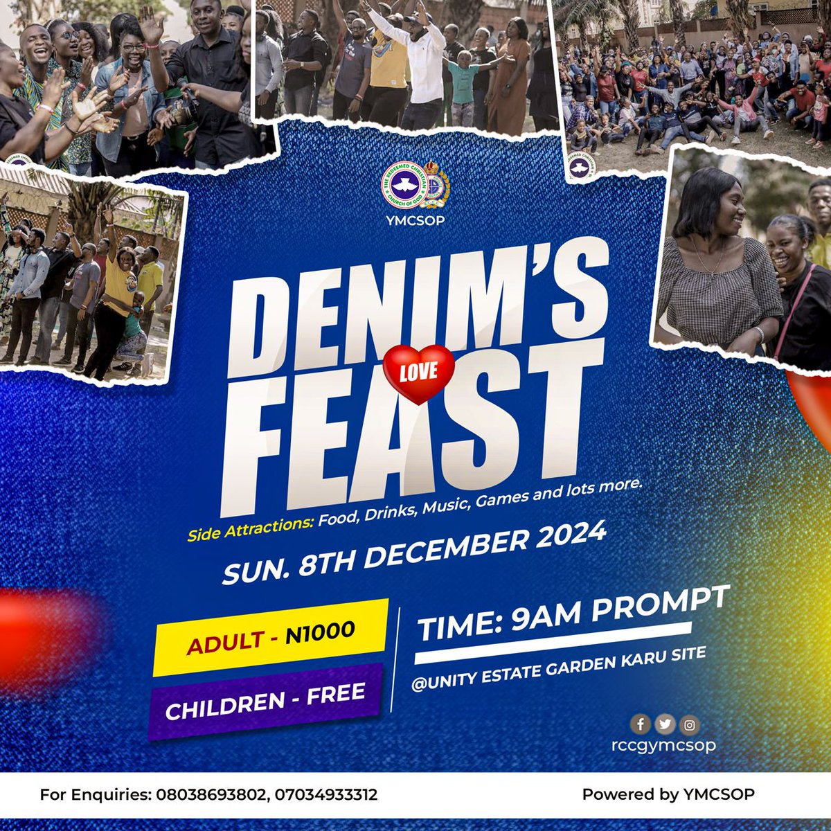rccgsopabj's tweet photo. #DenimsLoveFeast is now active! Come and let's have fun in unison.
#RCCGYMCSOP https://t.co/q4L40vnZd5