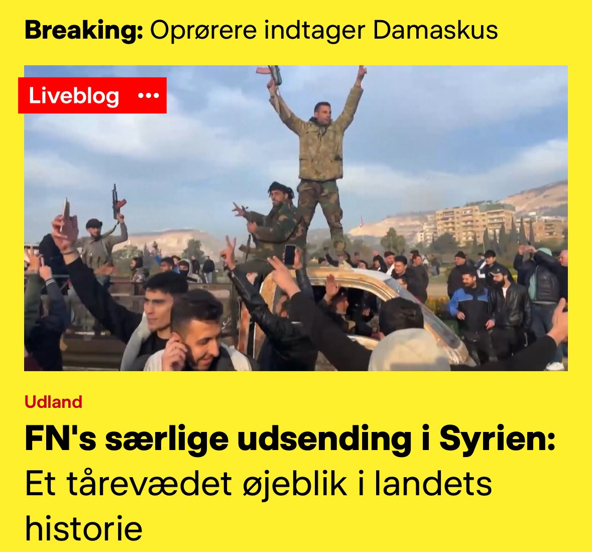 pelledragsted's tweet photo. Et dybfølt tillykke til det syriske folk, der har væltet deres diktator.  
Jeg ønsker af hele mit hjerte at han vil blive efterfulgt af et demokratisk styre, så befolkningen kan sætte retningen for landet. 
Danmark og EU må gøre alt vi kan for at understøtte en demokratisk transition med retsstat og respekt for mindretal. 

Lige nu er det kurdiske mindretal i nord under angreb med risiko for etnisk udrensning fra Erdogans lejehær, SNA. 
Det må lægges massivt pres på Tyrkiet for at stoppe angrebene.
