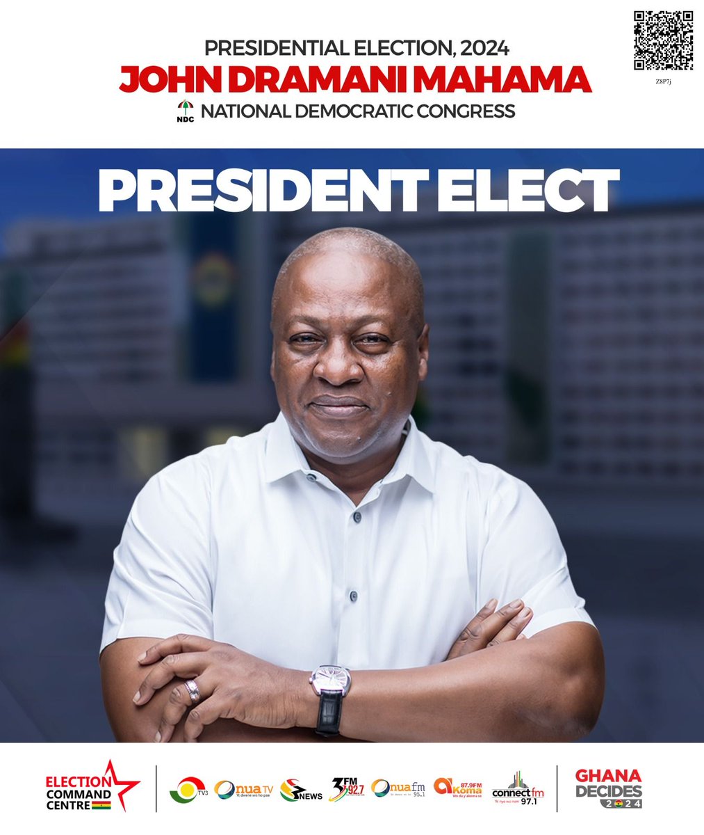 tv3_ghana's tweet image. NDC's John Dramani Mahama wins the 2024 Presidential Elections 🇬🇭

#TV3GH #ElectionCommandCentre