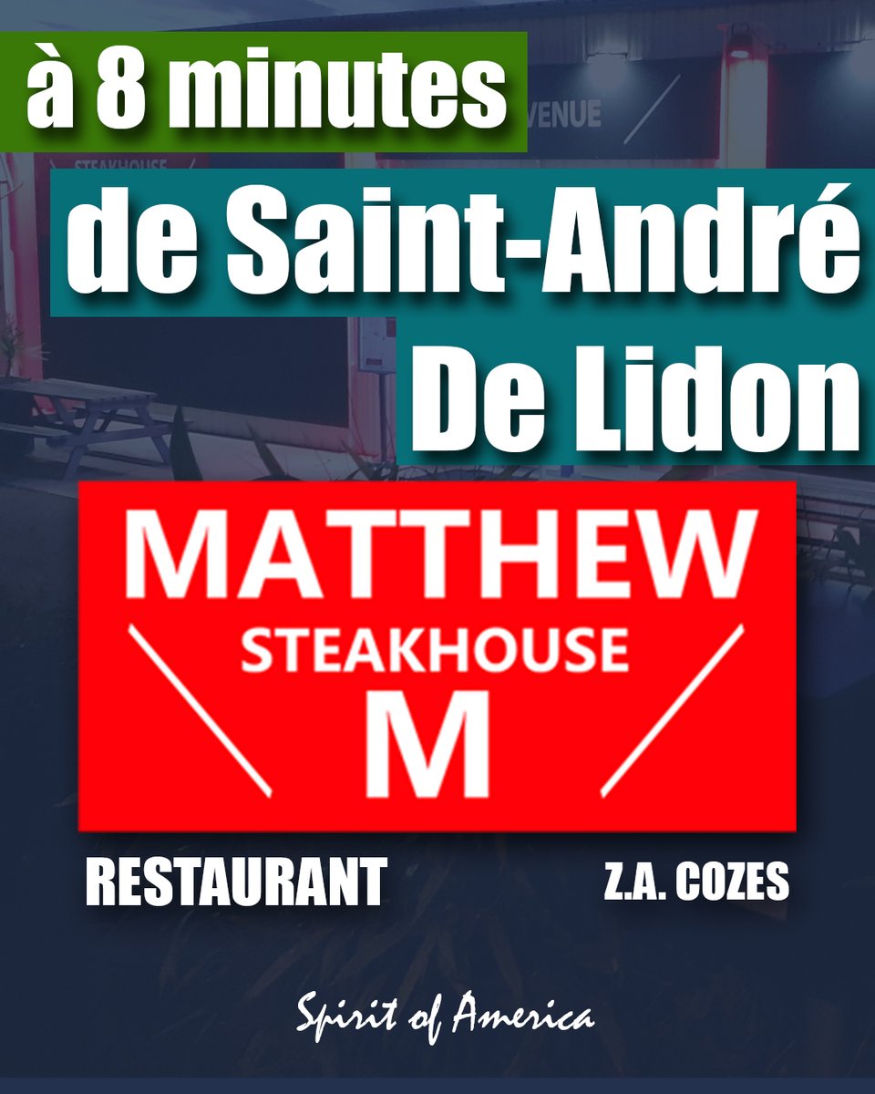 matthewsteakhou's tweet photo. à 8 minutes de Saint André de Lidon !
à Cozes, Royan Atlantique,
Bienvenue au MATTHEW STEAKHOUSE !

#restaurant #cozes #royan #matthewsteakhouse #matthew #viande #burgers #manger #royanatlantique #entrecote  #charentemaritime #restaurants #menu #midi #saintandredelidon https://t.co/9RAmtxdClA