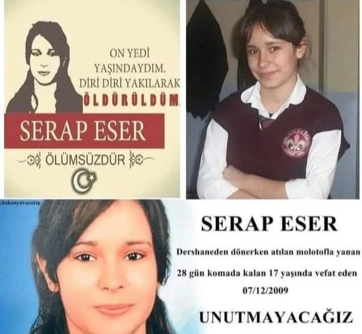 Serap, bindiği otobüse, PKK'lı şehir eşkiyalarının attığı molotof sonucu 17 yaşında yanarak can verdi!
Rahmet ve dua ile
Serap sizin kızınız olsa, APO'nun serbest kalmasna rıza gösterir miydiniz?
Kim bunu teklif ediyorsa, DEM yetmez, kendi partisnin grup toplantısında konuştursun