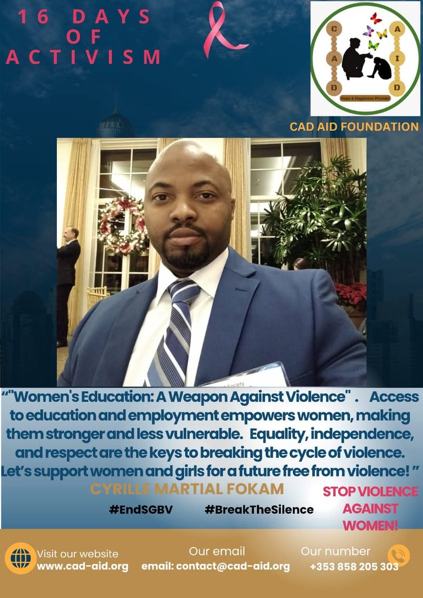 AidCad's tweet photo. 💡 Day 14 of 16 Days of Activism: Education – A Weapon for Change 🎓💪

Today, we spotlight the inspiring message from #Cyrille_FOKAM https://t.co/gGnH5OohVV