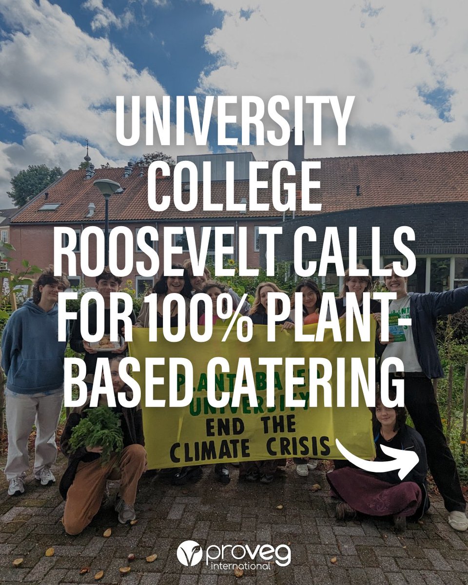 ProVeg_Int's tweet photo. University College Roosevelt leads the way as the first big win for @plantbasedunis in the Netherlands! 🇳🇱 With 70% support for fully plant-based events, it’s a bold step for sustainability. 🌍 Let’s hope more universities follow!

#PlantBasedUniversities #ClimateAction https://t.co/yiBfmNHCVe