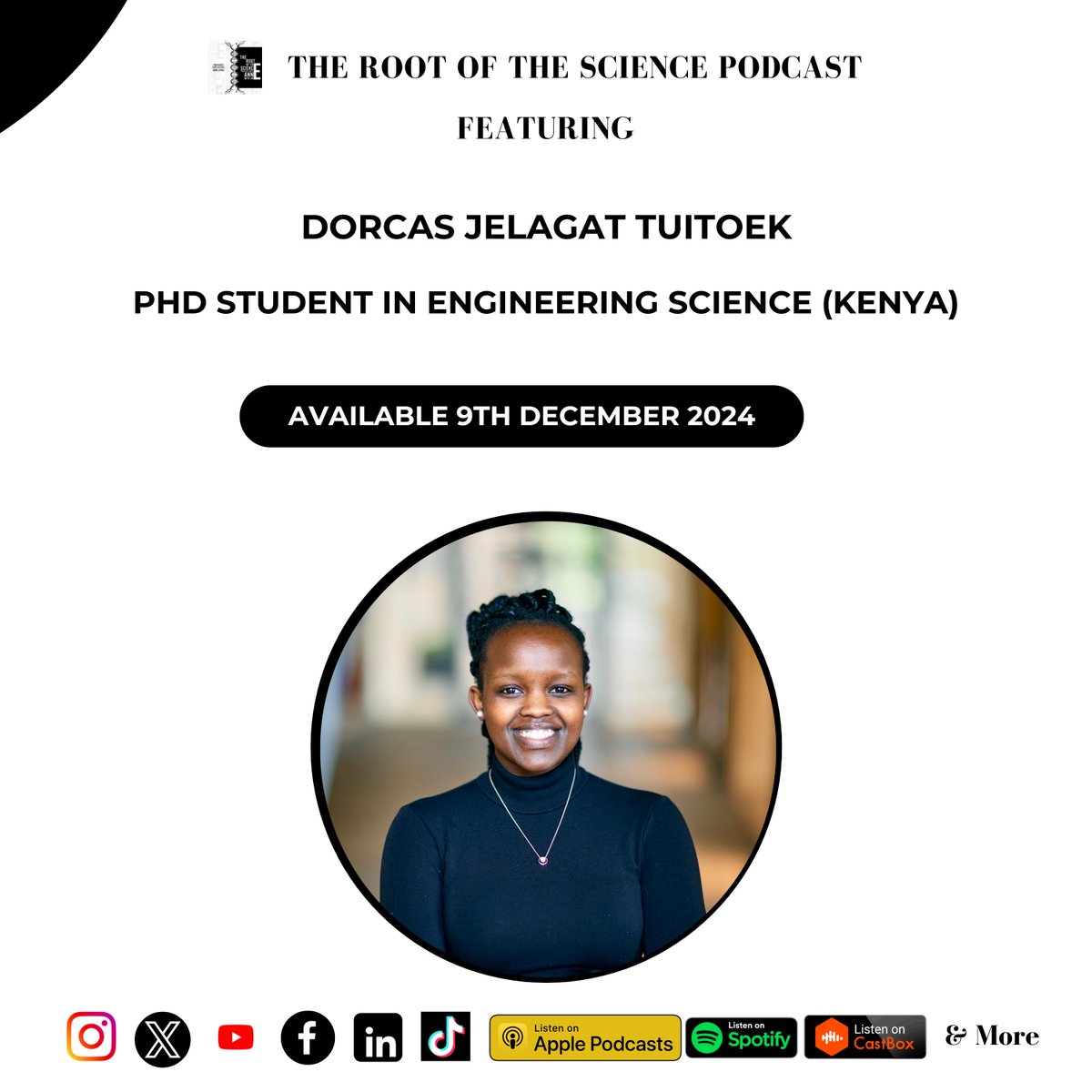 Join us tomorrow as we chat with Dorcas Jelagat Tuitoek, a PhD student at Oxford, tackling climate change through green fuels and sustainable production.

Don’t miss it!

Subscribe: youtube.com/@RootofSciPod