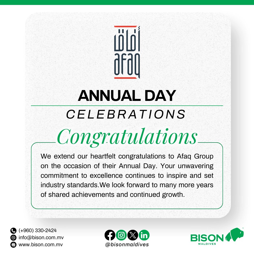 Congratulations to Afaq Group on your Annual Day! Your steadfast dedication to maintaining excellence has been truly commendable, setting high benchmarks within the industry.  We are grateful for our partnership that we have cultivated and look forward to more shared successes.