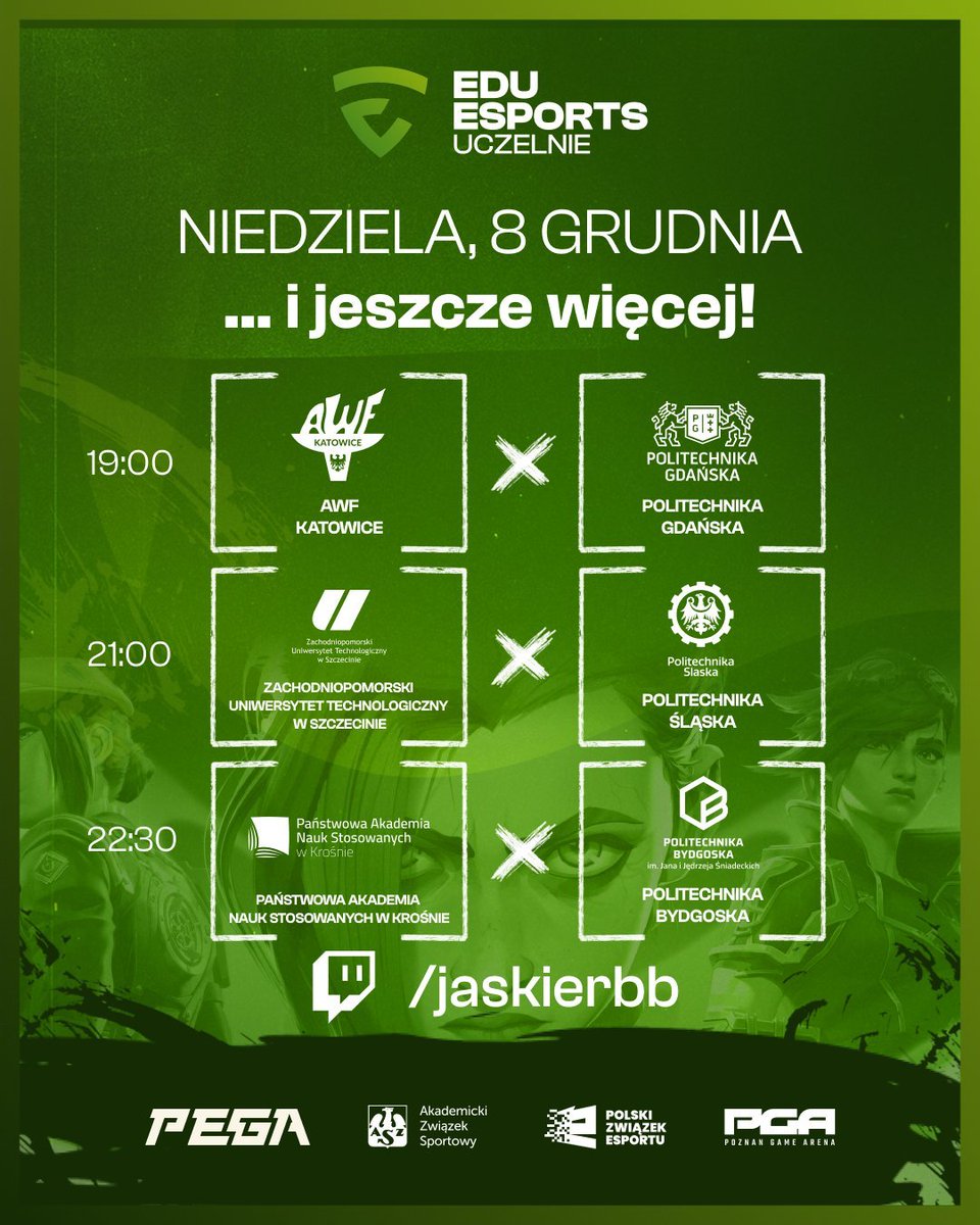 Dzisiaj niezwykle dłuuuugi dzień z <a href="/edu_esports/">EDU ESPORTS Uczelnie</a> 
⏰12:30 startujemy (kończymy pewnie koło północy)
📺twtv/jaskierbb
🎙️ <a href="/JaskierBB/">Kamil Rojek</a> <a href="/_Batat_/">Batat</a> <a href="/Kr0piak/">Mateusz „Kr0piak” Kropiewnicki</a> <a href="/Xaarooo/">Xaro</a> <a href="/ania_rekiniara/">REKINIARA</a> <a href="/kamayatoOff/">kamayato</a> 
📽️ <a href="/JaskierBB/">Kamil Rojek</a>

Dokładny plan na grafikach