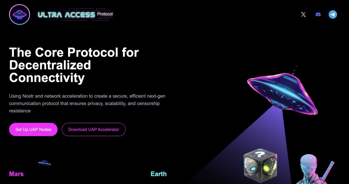 UAP_io's tweet photo. “Our website is live, and UAP is in the works! 🚀🛸💨 Get ready for a faster internet experience. 🌐✨ #UAP #VPN #NetworkAcceleration #TechInnovation https://t.co/yuLHpYDrpo