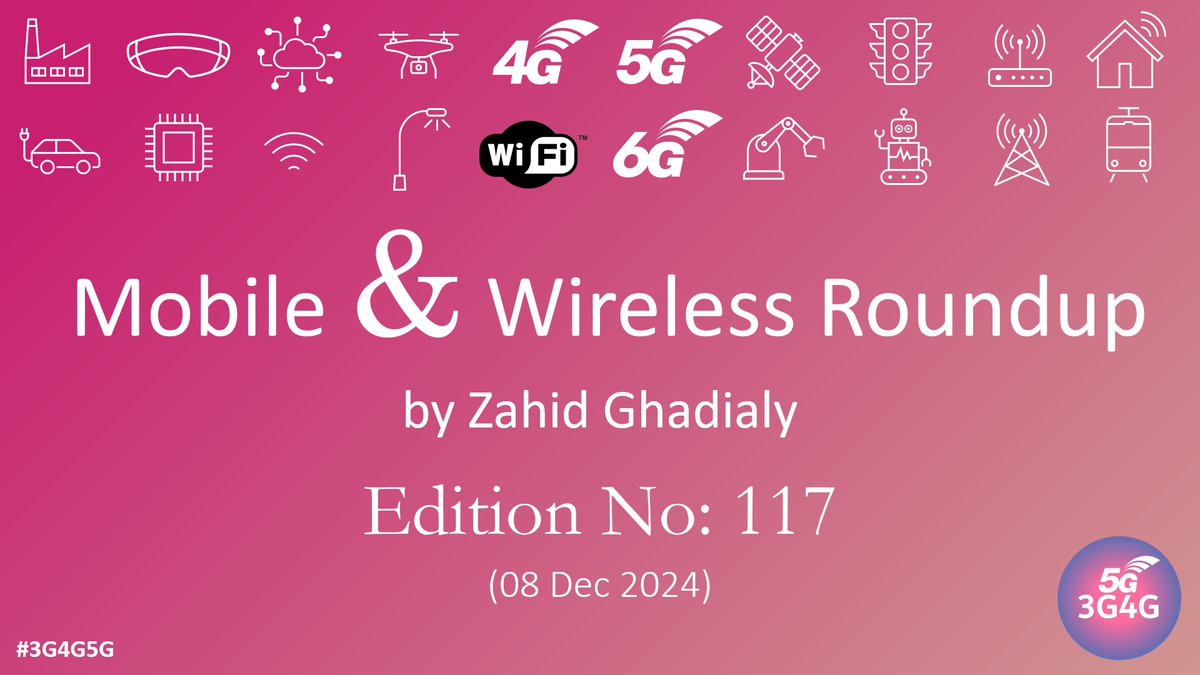 zahidtg's tweet photo. Published Mobile & Wireless Roundup No. 117. It's a summary of my posts and others news that caught my attention in the last week or so. If you find them useful, please comment, like and share.
https://t.co/WKwY94ZHrH
#3G4G5G #6G #5G #OpenRAN #xApps #rApps #Spectrum #FWA #Private5G #IoT #Security #Satellite #Foldables #AIML #MetaAAU #2G3Gshutdown #Fyuz24 #6GHz #IMT #PrivateNetworks #PrivateWireless #Cat1bis #LPWAN #Quantum #DDoS #SatelliteConnectivity #Robots #GNSS #WiFi7