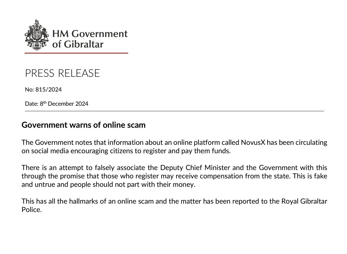 GibraltarGov's tweet photo. Government warns of online scam https://t.co/FoekKM1yjL