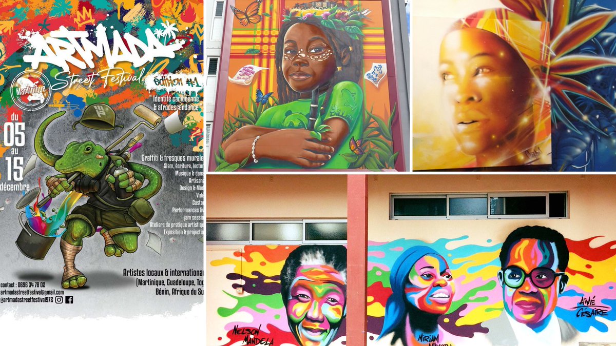 outremers360's tweet photo. #Martinique : L’identité #caribéenne et l’afro-descendance, thèmes de la première édition de l’#Artmada Street Festival de #FortdeFrance
➡️https://t.co/lYaiXHnxCS
➡️ Du 5 au 15 décembre 2024, le Collectif NPL Mada Paint en collaboration avec la ville de Fort-de-France présente la première édition de l’Artmada Street Festival, le premier festival pluridisciplinaire dédié au graffiti et au street-art en Martinique. Ayant pour thèmes l’identité caribéenne et l’afro-descendance, ce festival mettra à l’honneur l’art urbain à travers des réalisations de fresques murales, des performances live, des ateliers créatifs et des temps d’échanges avec le public. Manière d’enrichir la scène contemporaine urbaine de Fort-France.