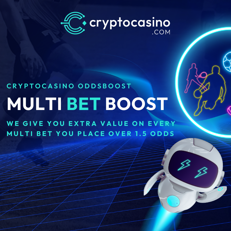 CryptoCasino's tweet photo. 🚀Get up to 1.5x on your multi bets at https://t.co/rcoqWzqD0A 

Our Multi Bet Boost gives you up to 1.5x extra on your odds!  

Head to our sportsbook and add any selection above 1.5 odds to your multi.   

For every selection you add, we boost your odds 📉

#gamblingx #sportsbettor