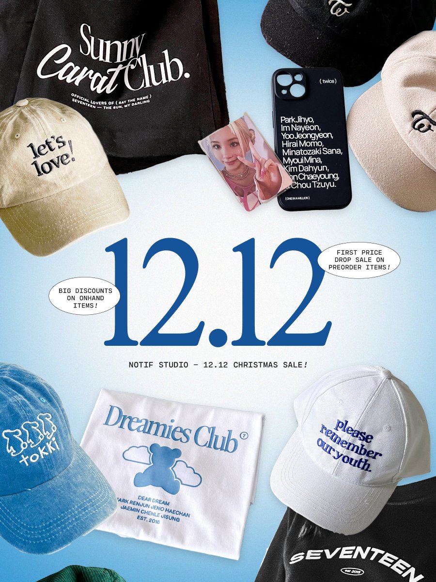12.12 SALE .ᐟ ❄️🎄 

→ big discounts on onhand items
→ first-ever price drop on preorder items .ᐟ 

see ya this 12.12 &amp; notifs on ! 💙🆒