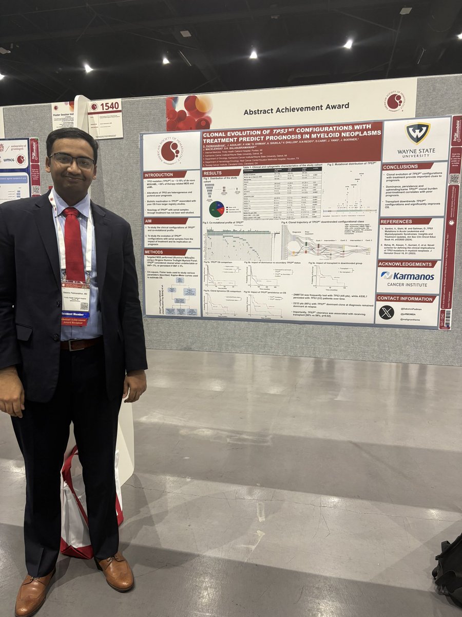 Dakshin Padmanabhan (@dakshinpadman) on Twitter photo Grateful to present work on TP53 mutated myeloid neoplasms at the ASH 2024 meeting! Excited to soon join <a href="/KarmanosHemeOnc/">Karmanos Hematology/Oncology Fellowship</a> next summer!
Cc <a href="/jeffMDMBA/">Jeff Aguilar</a>
Many thanks to my mentor <a href="/malignantheme/">Suresh Balasubramanian</a> Grateful to present work on TP53 mutated myeloid neoplasms at the ASH 2024 meeting! Excited to soon join <a href="/KarmanosHemeOnc/">Karmanos Hematology/Oncology Fellowship</a> next summer!
Cc <a href="/jeffMDMBA/">Jeff Aguilar</a>
Many thanks to my mentor <a href="/malignantheme/">Suresh Balasubramanian</a>