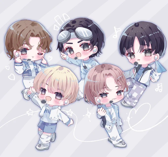 5人をミニキャラで描くのが大好きです 